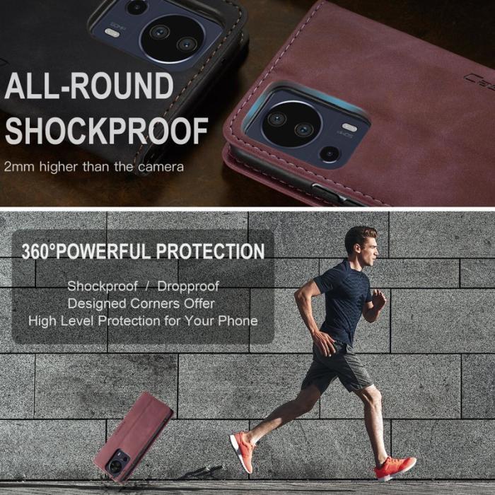 Caseme - CASEME 013 Series Xiaomi 13 Lite Fodral Ställ Läder Vinröd