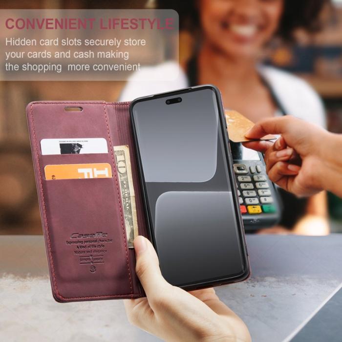 Caseme - CASEME 013 Series Xiaomi 13 Lite Fodral Ställ Läder Vinröd