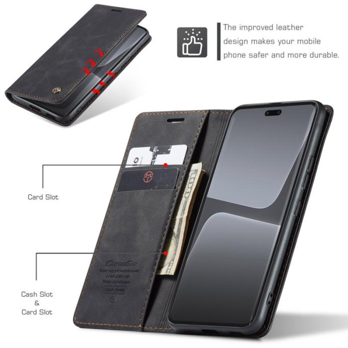 Caseme - CASEME 013 Series Xiaomi 13 Lite Wallet Case Ställ Läder Svart