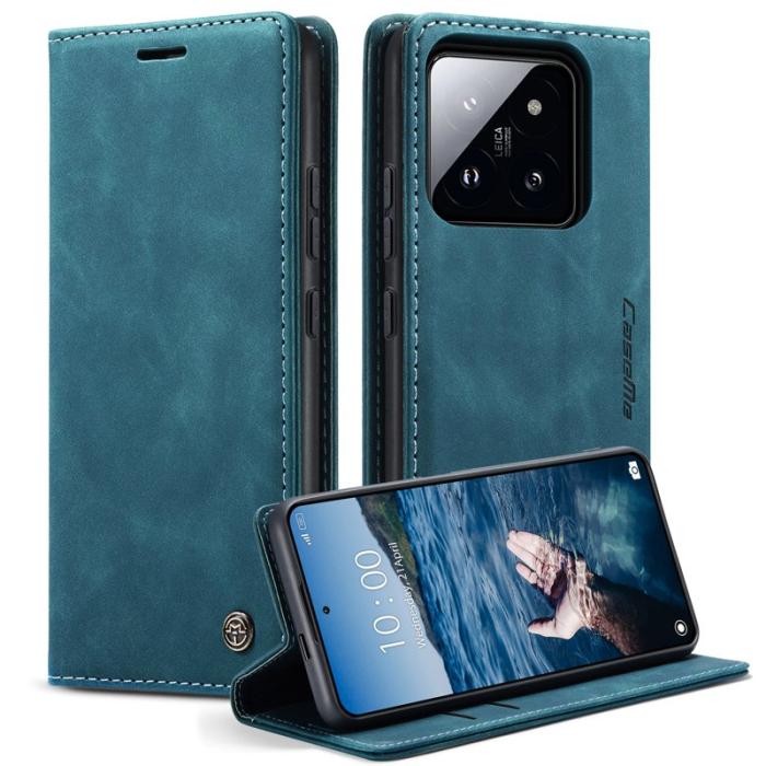 Caseme - CASEME 013 Series Xiaomi 14 Pro Skal Läder Kortfodral Blå