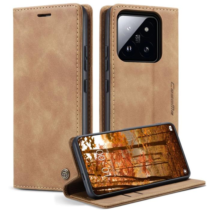 Caseme - CASEME 013 Series Xiaomi 14 Pro Skal Läder Kortfodral Brun