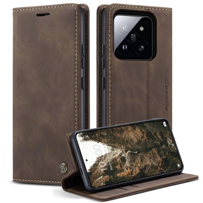 Caseme - CASEME 013 Series Xiaomi 14 Pro Skal Läder Kortfodral Kaffe