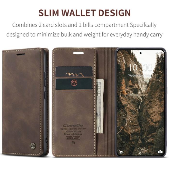 Caseme - CASEME 013 Series Xiaomi 14 Pro Skal Läder Kortfodral Kaffe