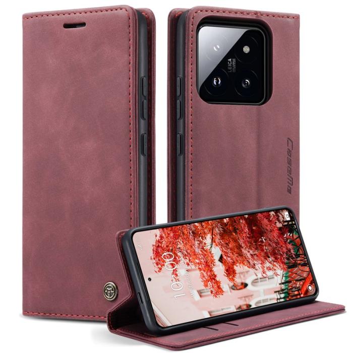 Caseme - CASEME 013 Series Xiaomi 14 Pro Skal Läder Kortfodral Röd