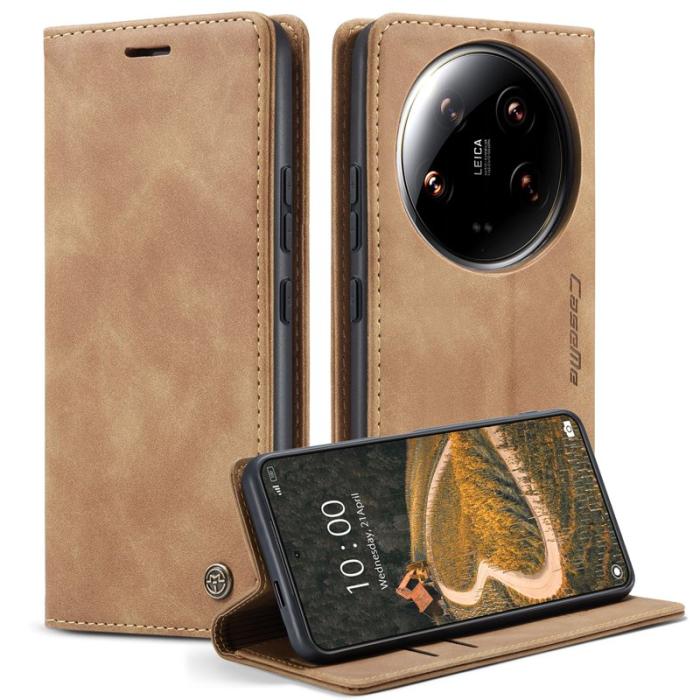 Caseme - CASEME 013 Series Xiaomi 14 Ultra Ställfodral Läder Brun