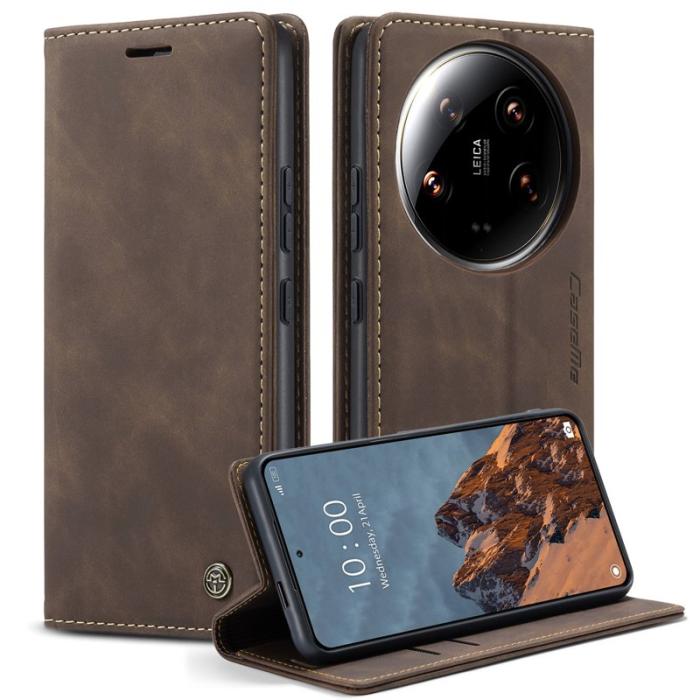 Caseme - CASEME 013 Series Xiaomi 14 Ultra Ställfodral Läder - Kaffe