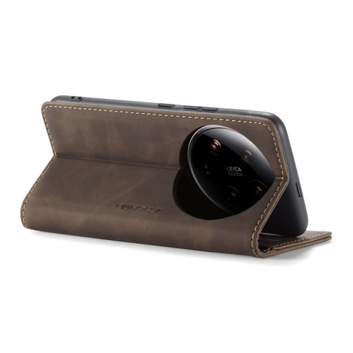 Caseme - CASEME 013 Series Xiaomi 14 Ultra Ställfodral Läder - Kaffe