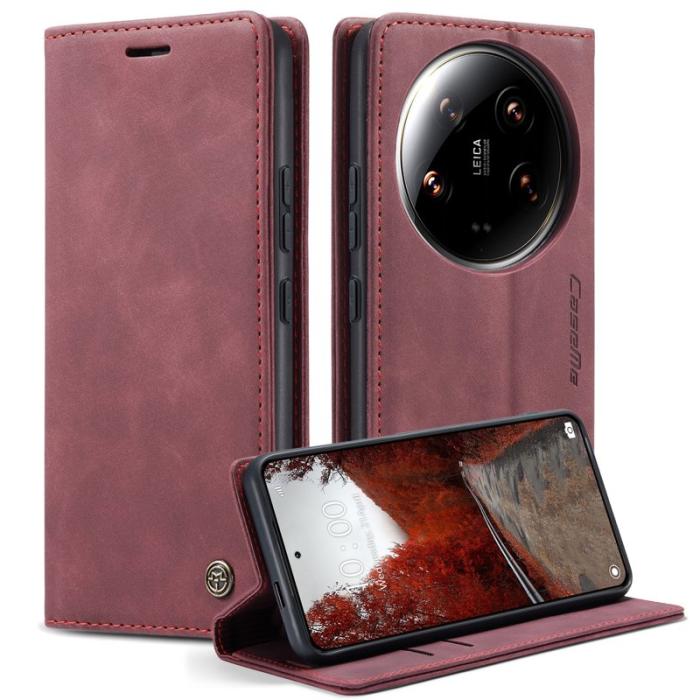 Caseme - CASEME 013 Series Xiaomi 14 Ultra Ställfodral Läder Röd