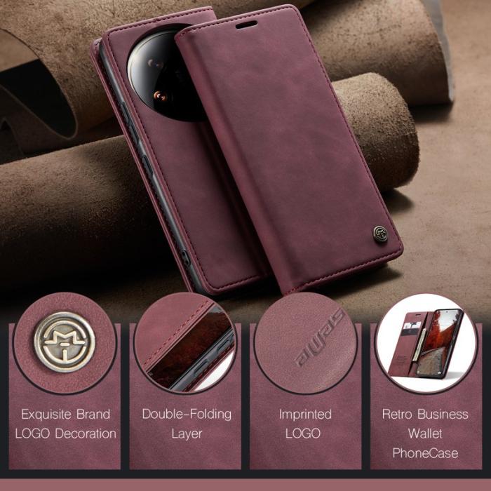 Caseme - CASEME 013 Series Xiaomi 14 Ultra Ställfodral Läder Röd