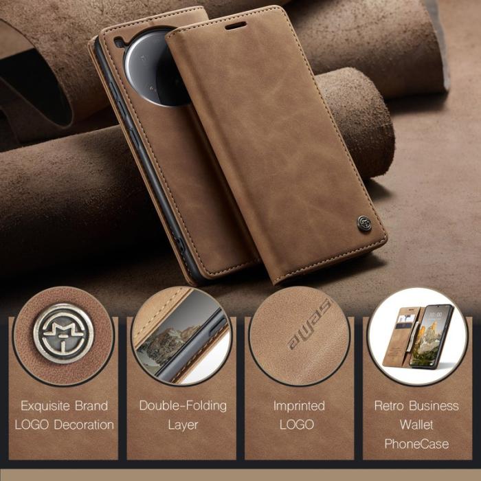 Caseme - CASEME 013 Series Xiaomi 15 Ultra Wallet Case PU Läder - Brun