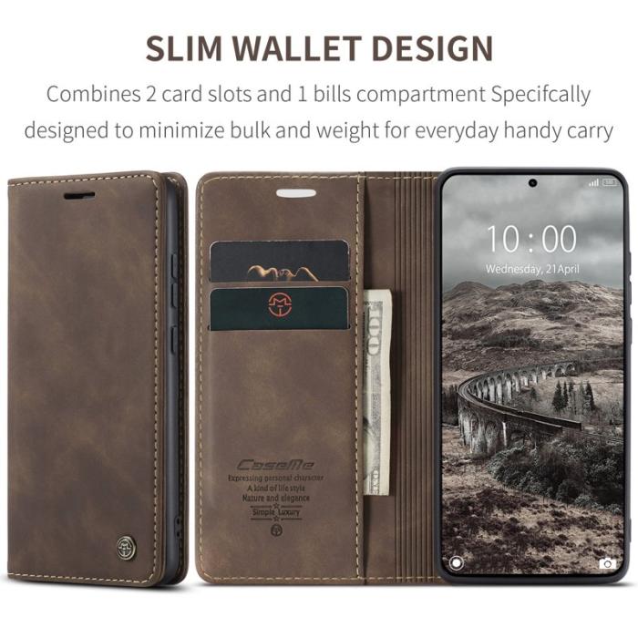 Caseme - CASEME 013 Series Xiaomi 15T Pro Wallet Case PU Läder - Kaffe