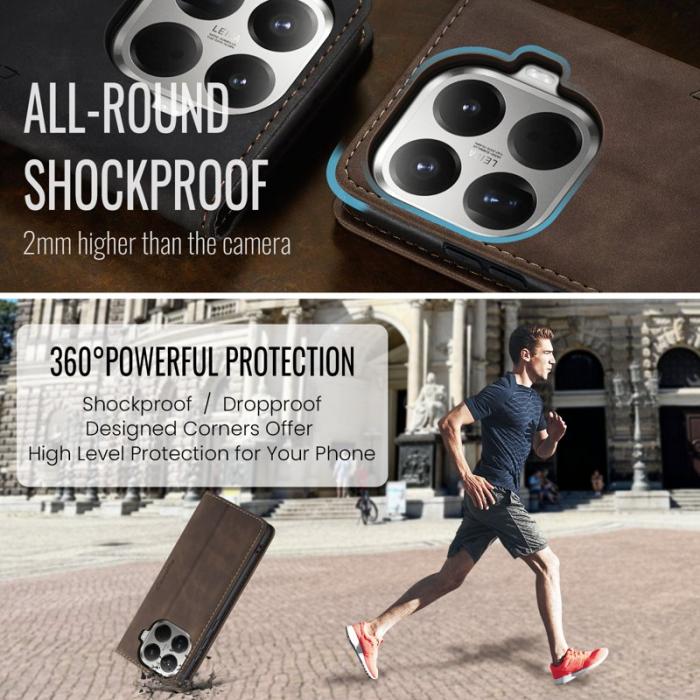 Caseme - CASEME 013 Series Xiaomi 15T Pro Wallet Case PU Läder - Kaffe