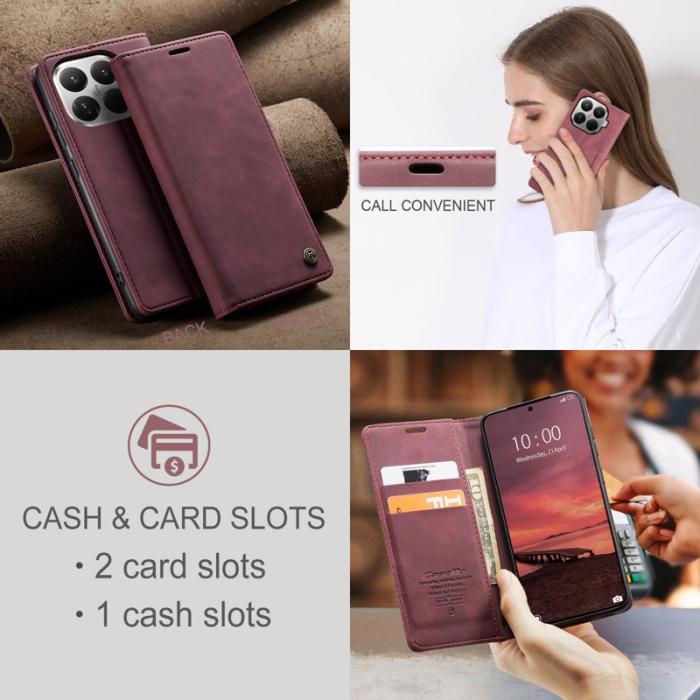 Caseme - CASEME 013 Series Xiaomi 15T Pro Wallet Case PU Läder Röd