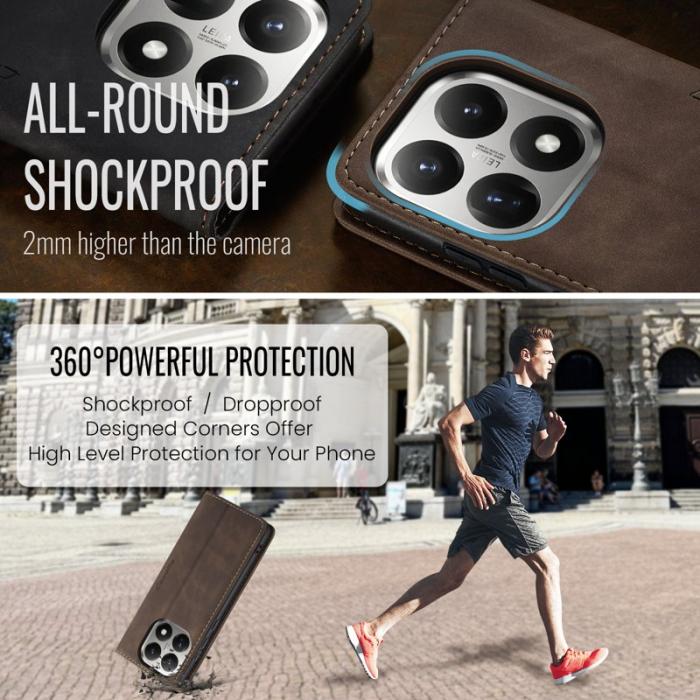 Caseme - CASEME 013 Series Xiaomi 15T Wallet Case PU Läder Fodral - Kaffe