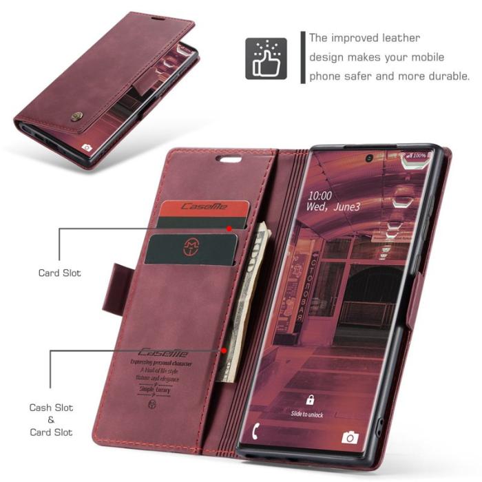 Caseme - CASEME 013 Simplicity Läderfodral Samsung Galaxy Note20 Ultra Vinröd