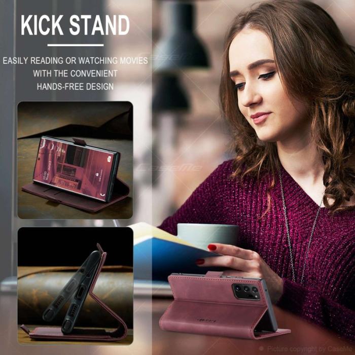 Caseme - CASEME 013 Simplicity Läderfodral Samsung Galaxy Note20 Ultra Vinröd