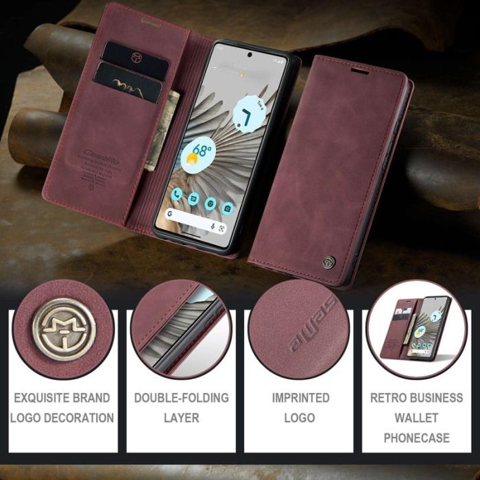 Caseme - CASEME 013 Skal för Google Pixel 7 Pro 5G Röd PU Läder Flip