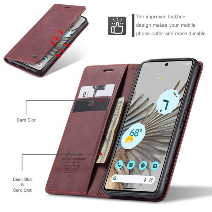 Caseme - CASEME 013 Skal för Google Pixel 7 Pro 5G Röd PU Läder Flip