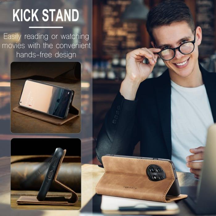 Caseme - CASEME 013 Skal för OnePlus 11 5G Magnetisk Flip PU Läder Brun