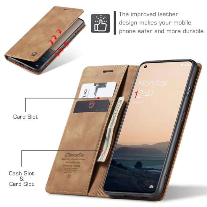 Caseme - CASEME 013 Skal för OnePlus 11 5G Magnetisk Flip PU Läder Brun