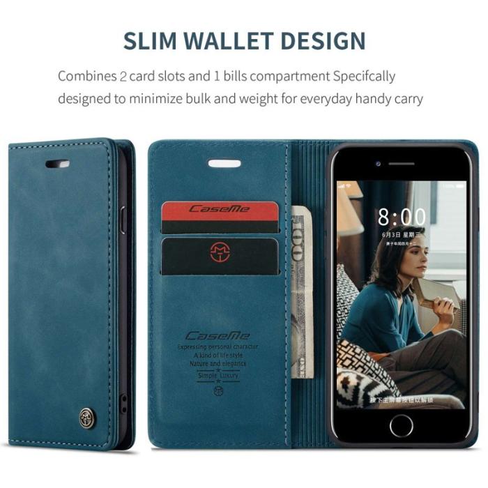 Caseme - CASEME 013 Skal i PU-läder med plånbok för iPhone 8/7/SE Blå