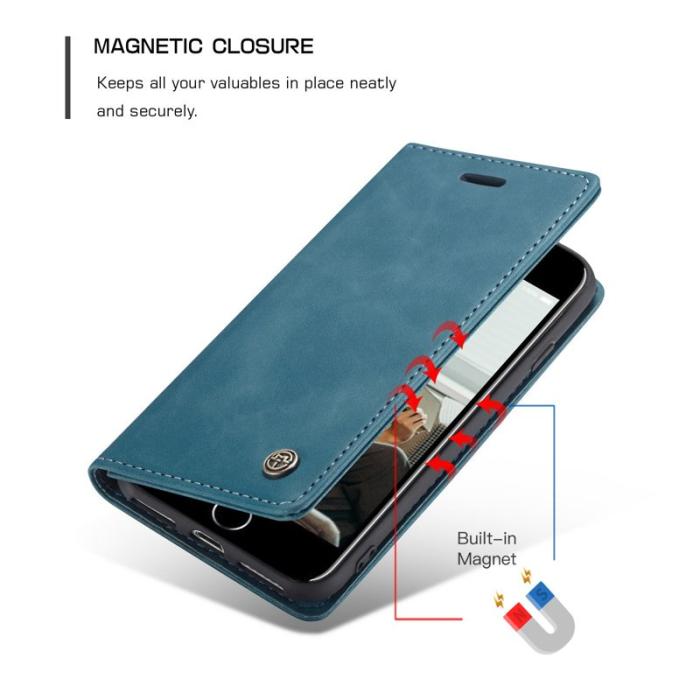 Caseme - CASEME 013 Skal i PU-läder med plånbok för iPhone 8/7/SE Blå