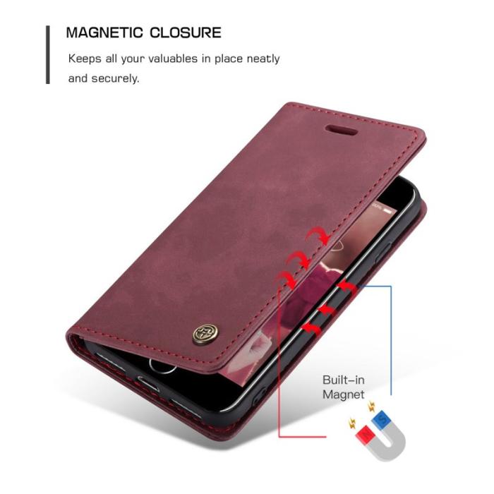 Caseme - CASEME 013 Skal i PU-läder med plånbok för iPhone 8/7/SE - Vinröd