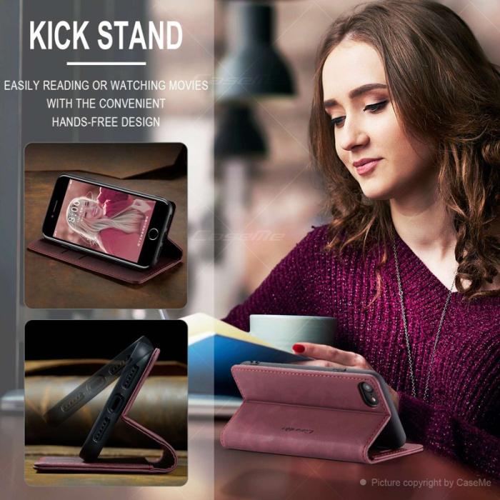 Caseme - CASEME 013 Skal i PU-läder med plånbok för iPhone 8/7/SE - Vinröd