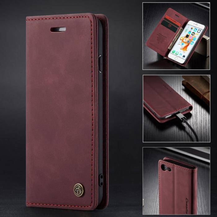 Caseme - CASEME 013 Skal i PU-läder med ställ för iPhone 6s - Vinröd