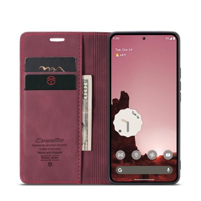 Caseme - CASEME 013 Wallet Case för Google Pixel 9a i Röd PU Läder