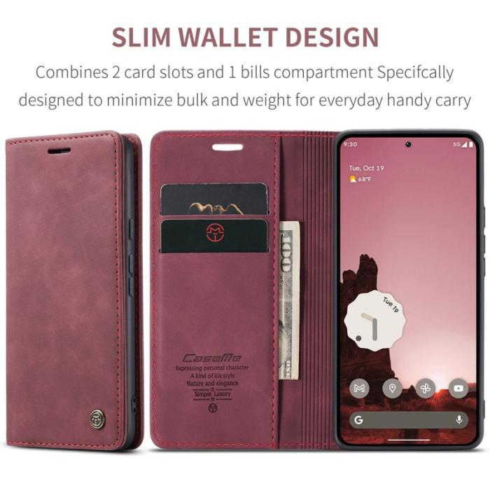 Caseme - CASEME 013 Wallet Case för Google Pixel 9a i Röd PU Läder
