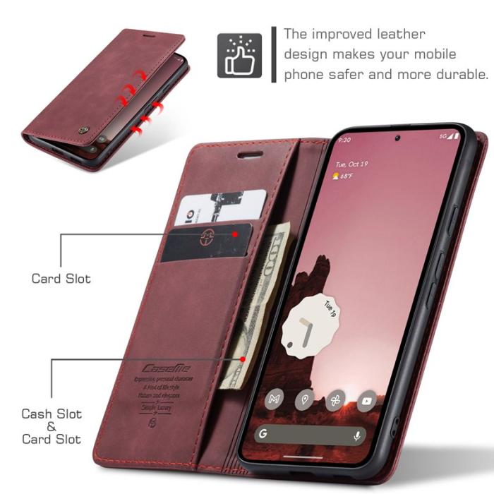 Caseme - CASEME 013 Wallet Case för Google Pixel 9a i Röd PU Läder