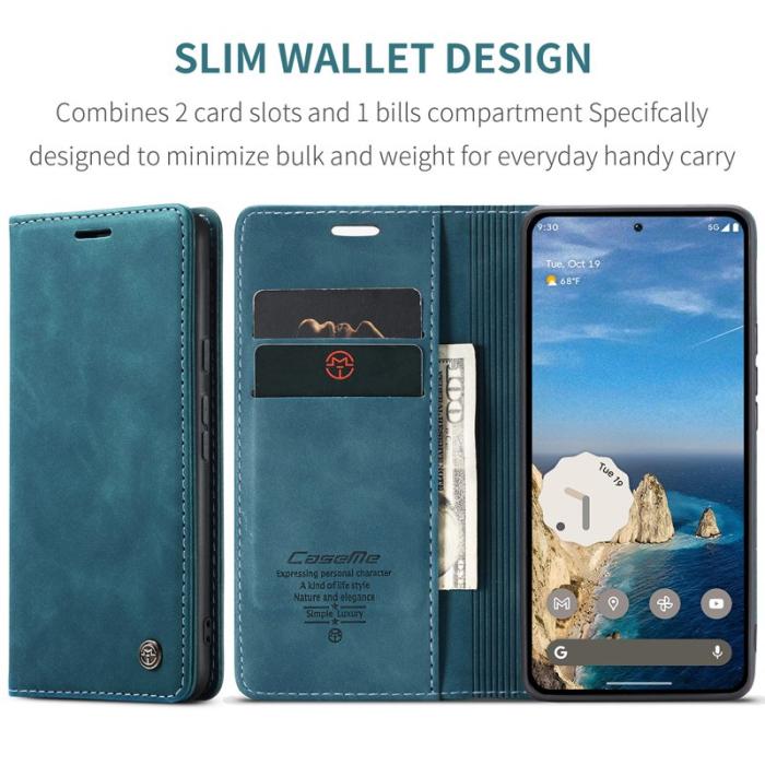 Caseme - CASEME 013 Wallet Case för Google Pixel 9a - PU Läder - Blå