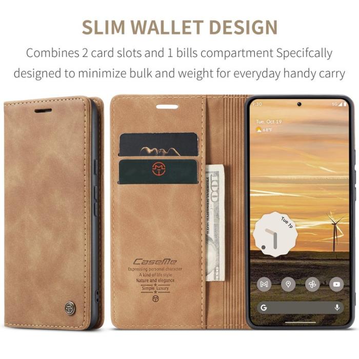 Caseme - CASEME 013 Wallet Case för Google Pixel 9a - PU Läder - Brun