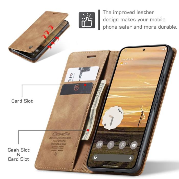 Caseme - CASEME 013 Wallet Case för Google Pixel 9a - PU Läder - Brun