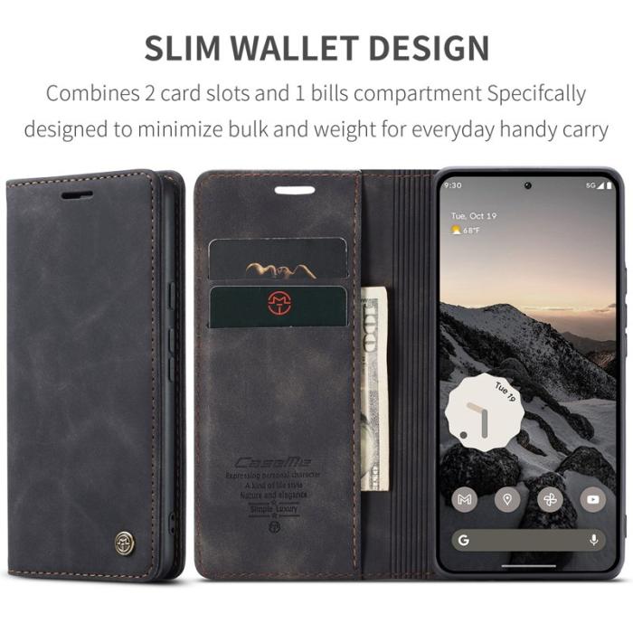 Caseme - CASEME 013 Wallet Case för Google Pixel 9a - PU Läder - Svart