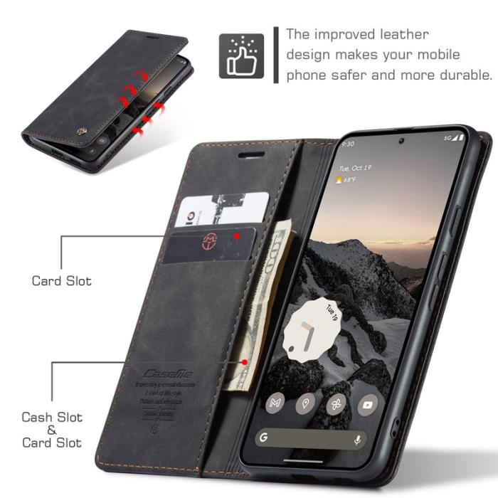 Caseme - CASEME 013 Wallet Case för Google Pixel 9a - PU Läder - Svart