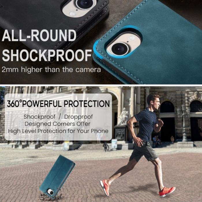 Caseme - CASEME 013 Wallet Case för iPhone 16e PU Läder Ställ - Blå