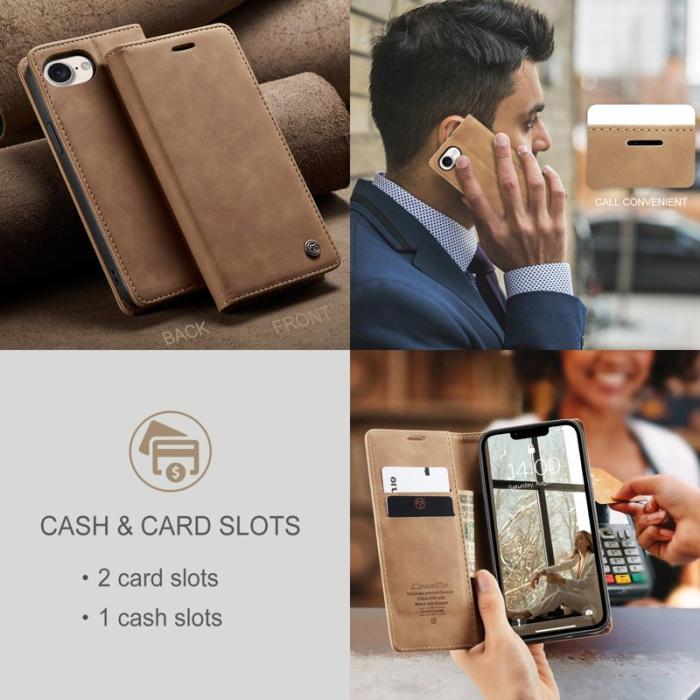 Caseme - CASEME 013 Wallet Case för iPhone 16e PU Läder Ställ - Brun