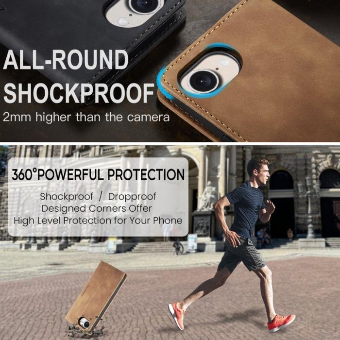 Caseme - CASEME 013 Wallet Case för iPhone 16e PU Läder Ställ - Brun