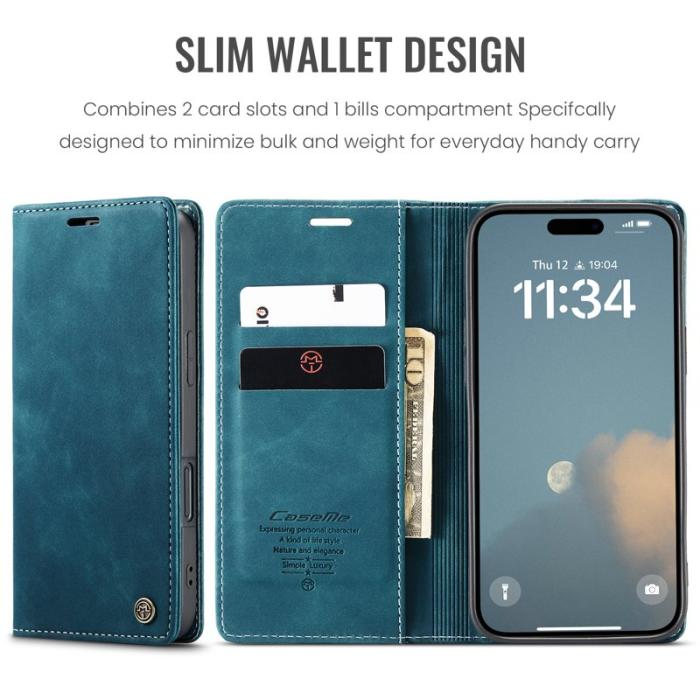 Caseme - CASEME 013 Wallet Case för iPhone 17 PU Läder Ställ - Blå