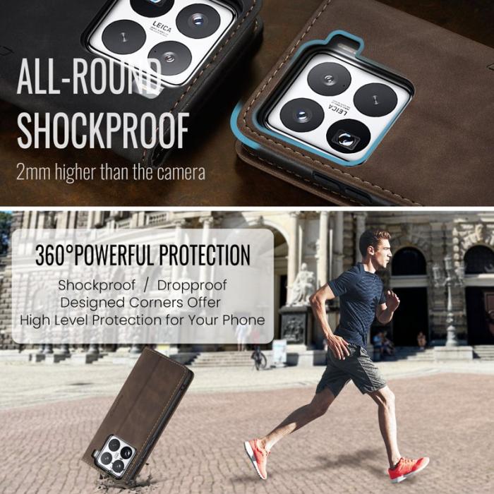 Caseme - CASEME 013 Wallet Case för Xiaomi 15 Pro - PU Läder - Kaffe
