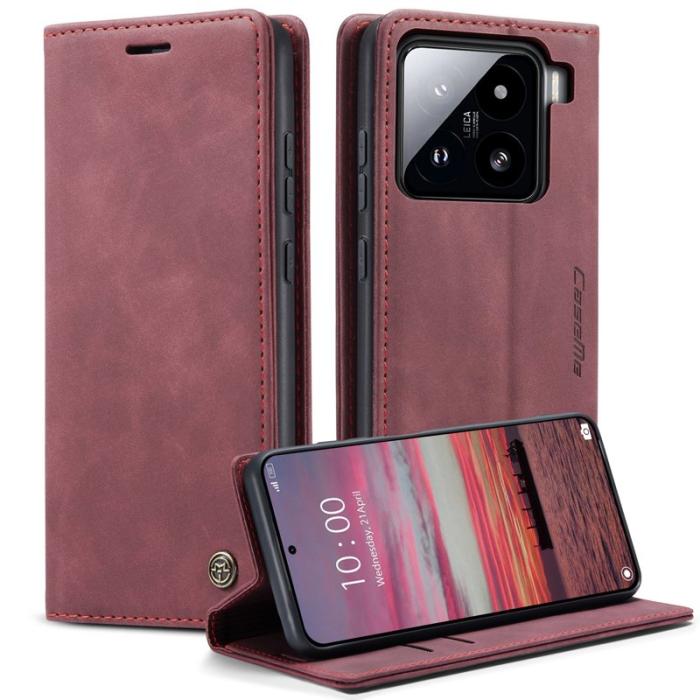 Caseme - CASEME 013 Wallet Case för Xiaomi 15 - PU Läder - Röd