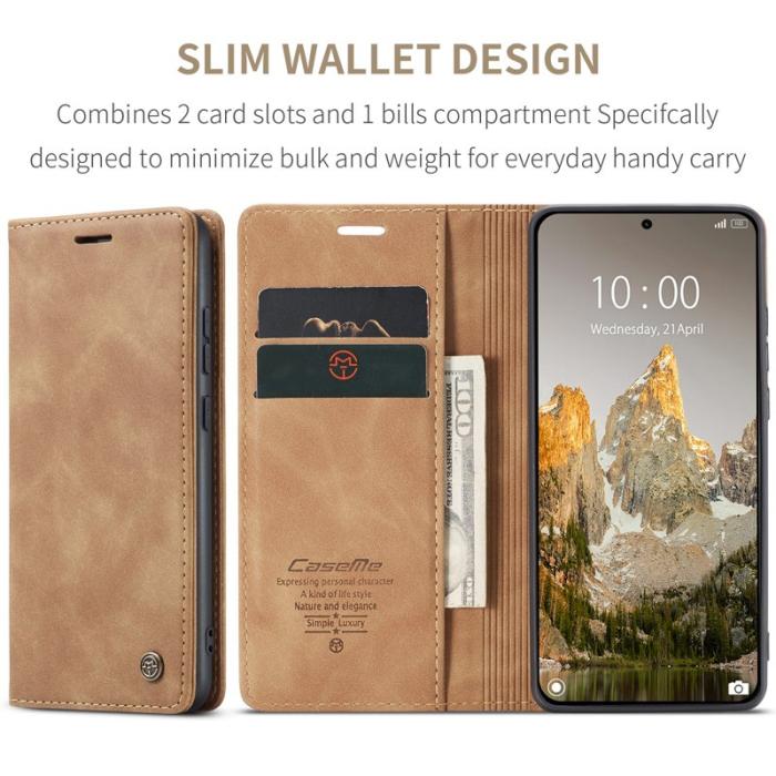Caseme - CASEME 013 Wallet Case för Xiaomi 15T - PU Läder - Brun