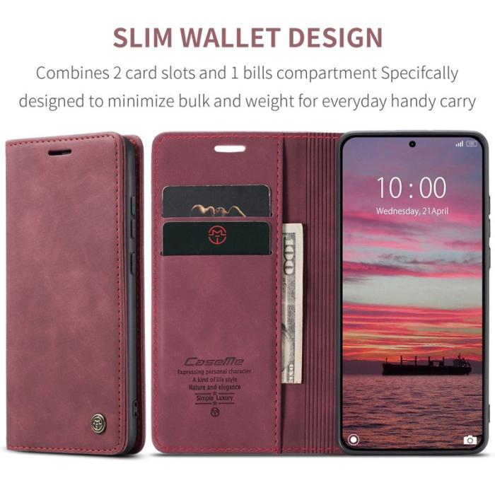 Caseme - CASEME 013 Wallet Case för Xiaomi 15T PU Läder Ställ - Röd