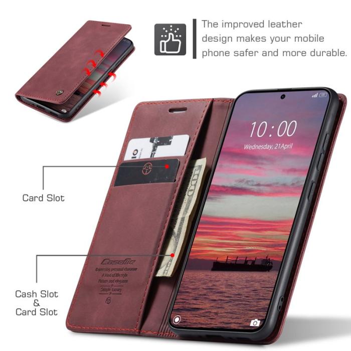 Caseme - CASEME 013 Wallet Case för Xiaomi 15T PU Läder Ställ - Röd