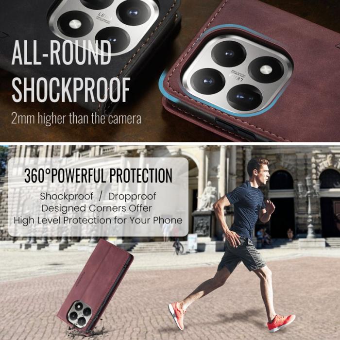 Caseme - CASEME 013 Wallet Case för Xiaomi 15T PU Läder Ställ - Röd