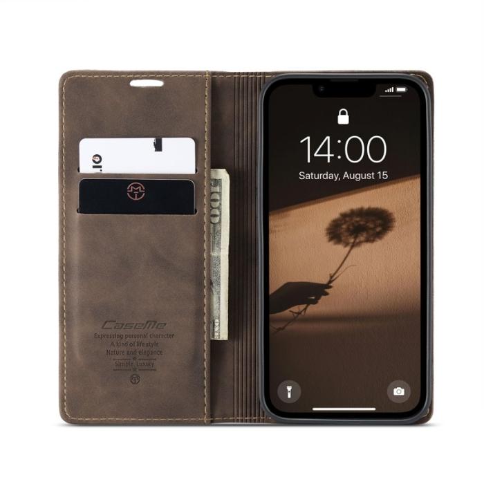 Caseme - CASEME 013 Wallet Case iPhone 16e PU Läder Fodral - Kaffe