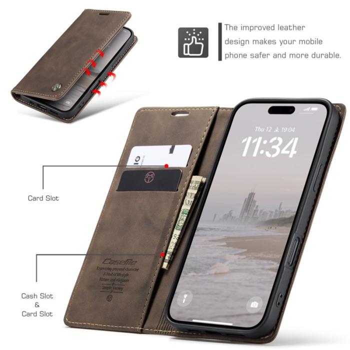 Caseme - CASEME 013 Wallet Case iPhone 17 PU Läder Fodral - Kaffe