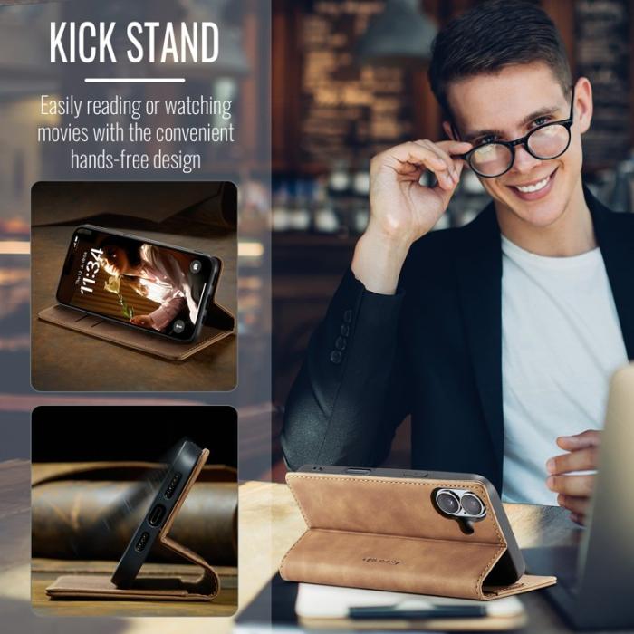 Caseme - CASEME 013 Wallet Case iPhone 17 PU Läder Fodral Ställ - Brun